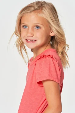 Kids Chaser Brand Girls RPET Vintage Jersey Ruffle Puff Sleeve Tee