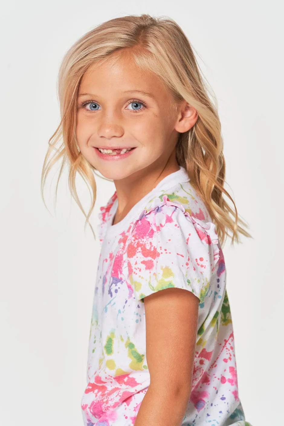 Kids Chaser Brand Girls RPET Vintage Jersey Ruffle Puff Sleeve Tee