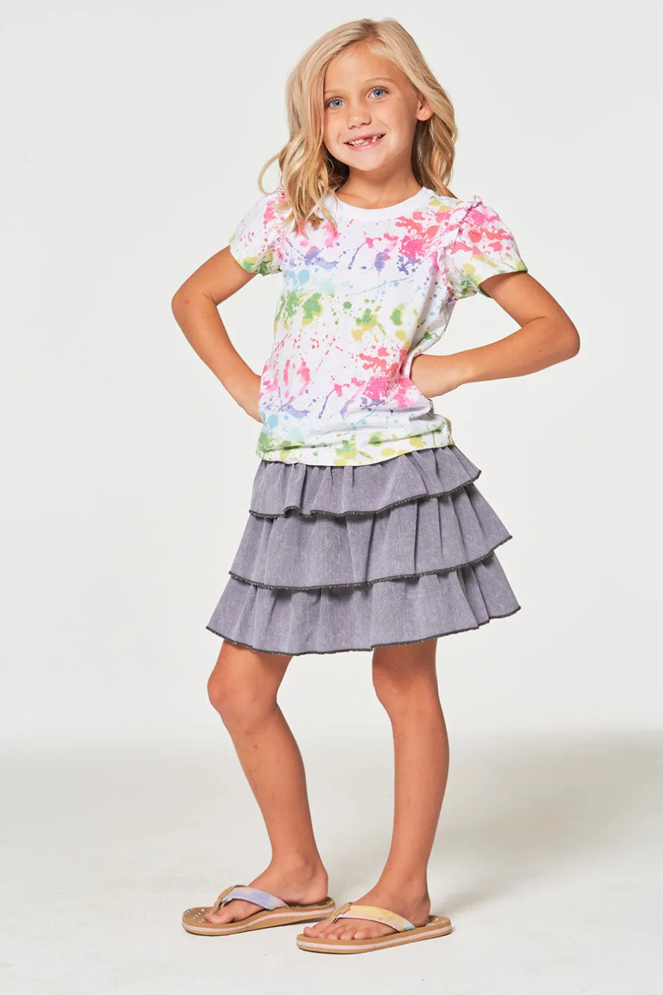 Kids Chaser Brand Girls RPET Vintage Jersey Ruffle Puff Sleeve Tee