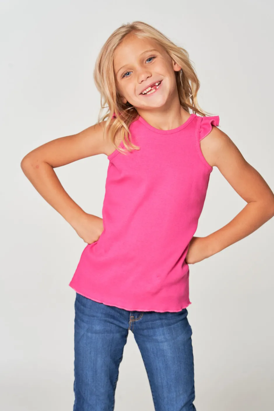 Kids Chaser Brand Girls RPET Vintage Rib Ruffle Racer Tank