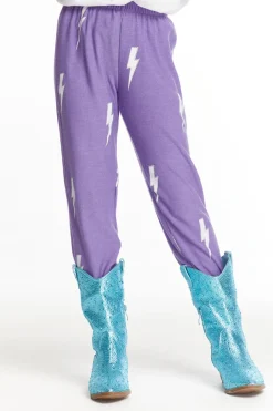 Kids Chaser Brand Glitter Bolt Girls Love Knit Pants