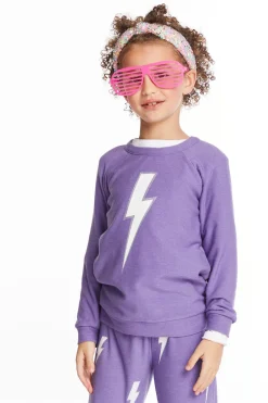 Kids Chaser Brand Glitter Bolt Girls Raglan Pullover