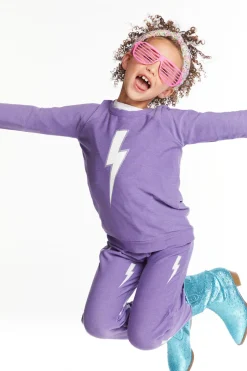 Kids Chaser Brand Glitter Bolt Girls Raglan Pullover