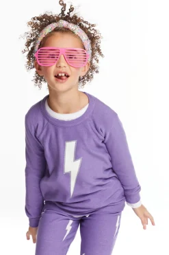 Kids Chaser Brand Glitter Bolt Girls Raglan Pullover