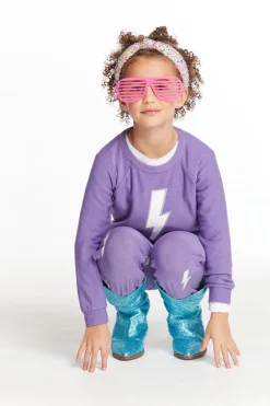 Kids Chaser Brand Glitter Bolt Girls Raglan Pullover