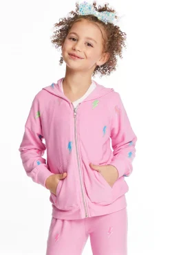 Kids Chaser Brand Glitter Bolts Girls Zipup Hoodie
