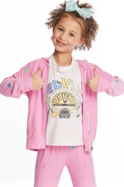 Kids Chaser Brand Glitter Bolts Girls Zipup Hoodie