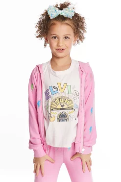 Kids Chaser Brand Glitter Bolts Girls Zipup Hoodie