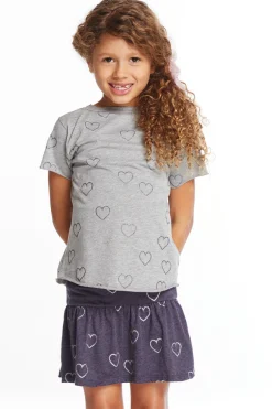 Kids Chaser Brand Glitter Hearts Girls Crew Neck Tee