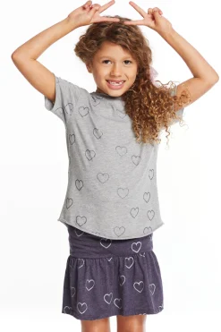 Kids Chaser Brand Glitter Hearts Girls Crew Neck Tee