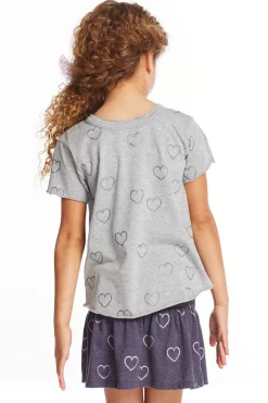Kids Chaser Brand Glitter Hearts Girls Crew Neck Tee