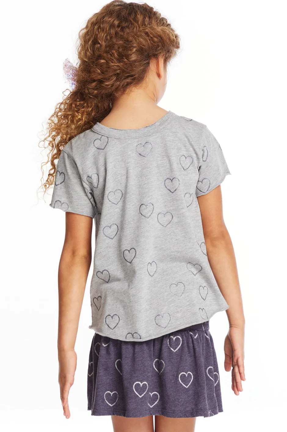 Kids Chaser Brand Glitter Hearts Girls Crew Neck Tee