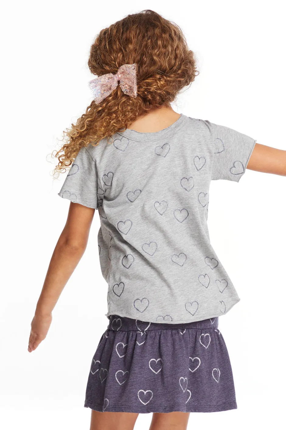 Kids Chaser Brand Glitter Hearts Girls Crew Neck Tee