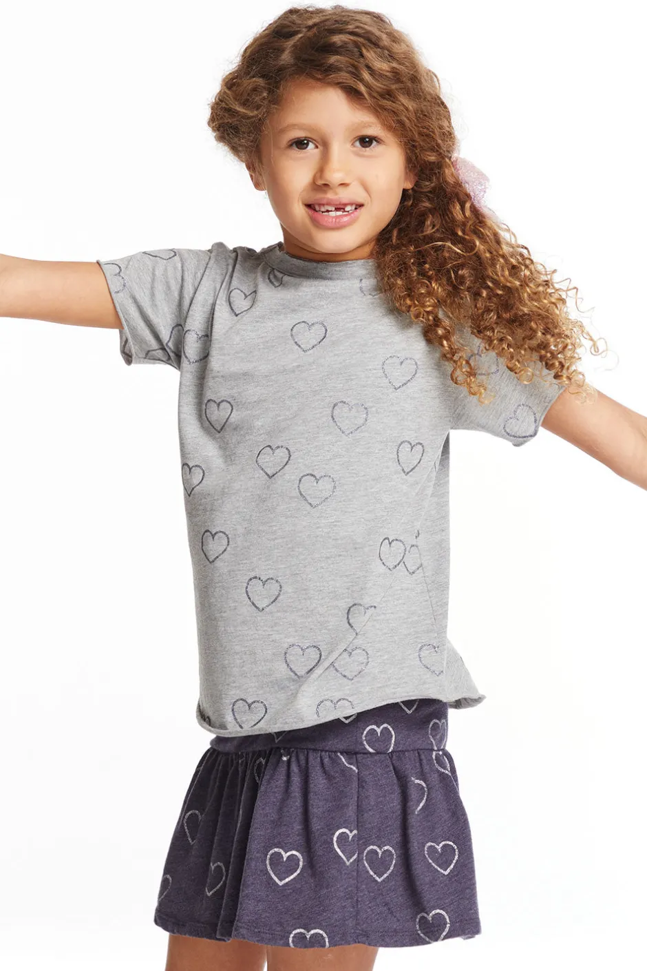 Kids Chaser Brand Glitter Hearts Girls Crew Neck Tee