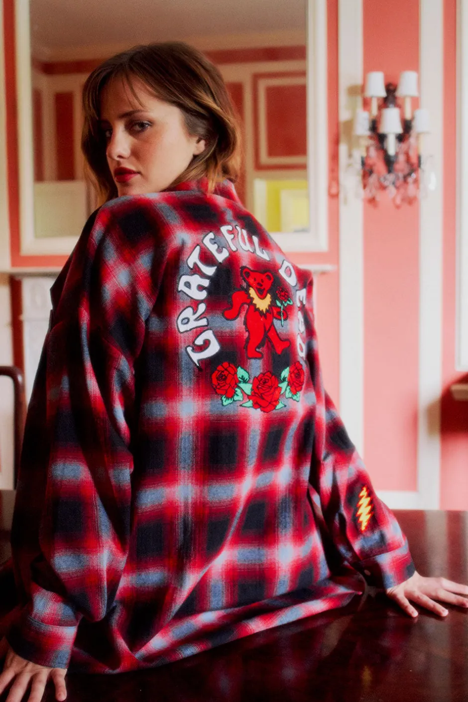 Women Chaser Brand Grateful Dead Dancing Bear Button Down Flannel