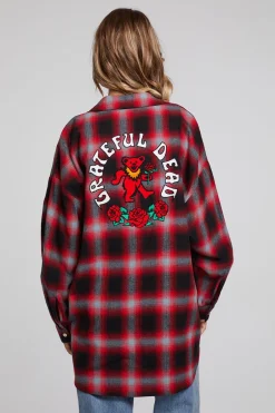 Women Chaser Brand Grateful Dead Dancing Bear Button Down Flannel