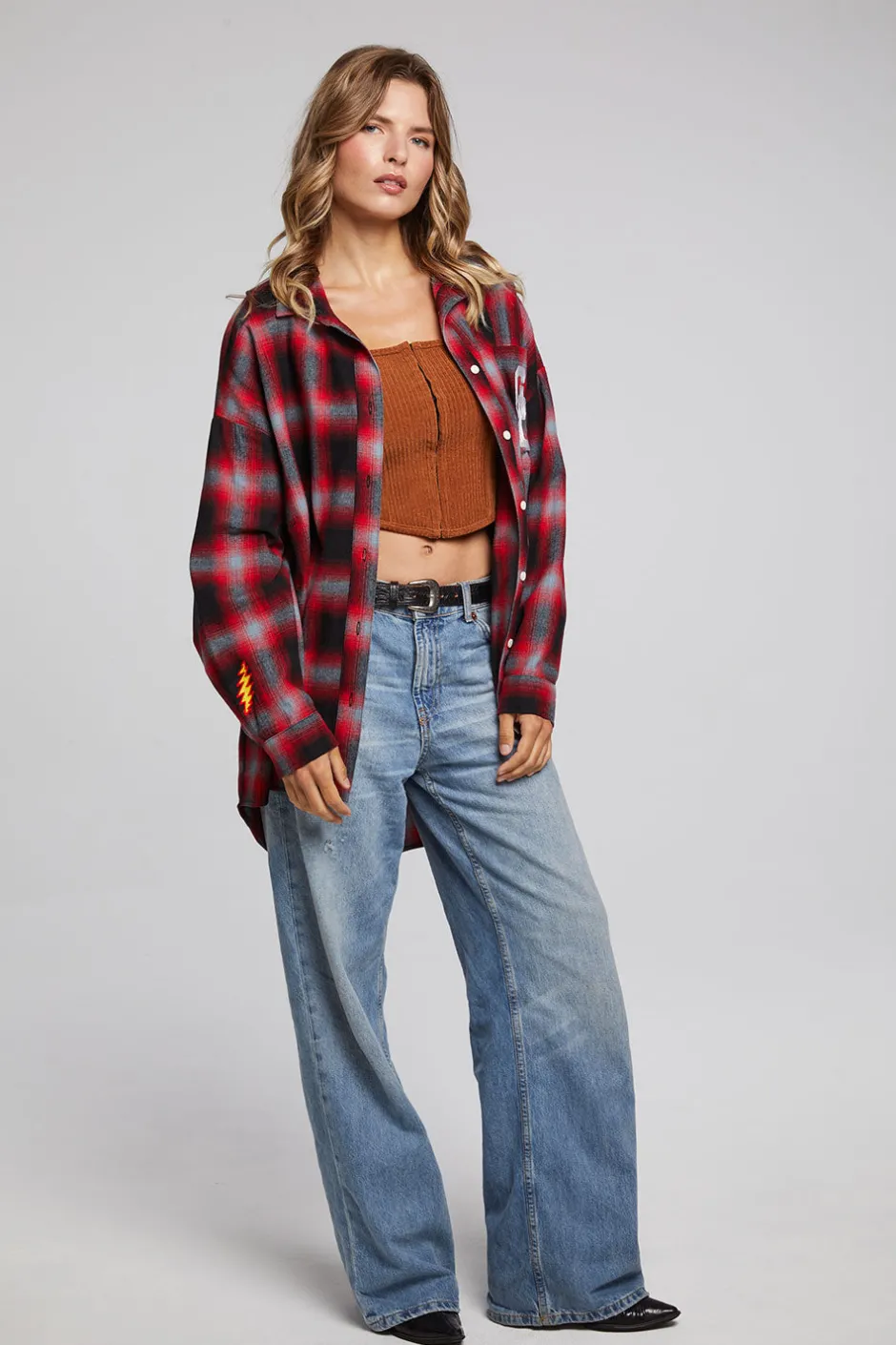 Women Chaser Brand Grateful Dead Dancing Bear Button Down Flannel