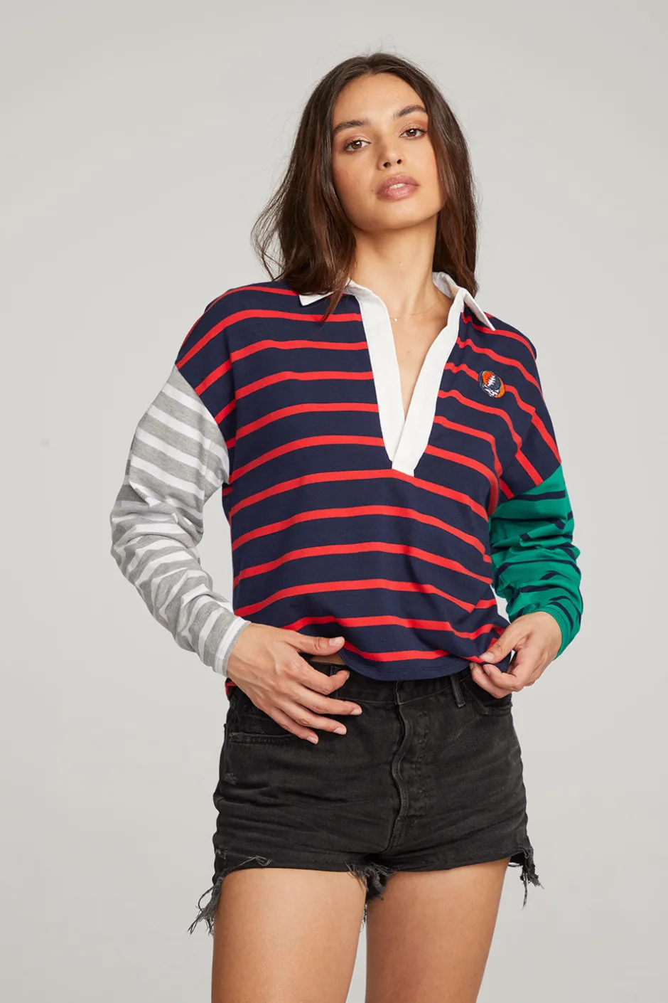 Women Chaser Brand Grateful Dead Stealie Rugby Shirt