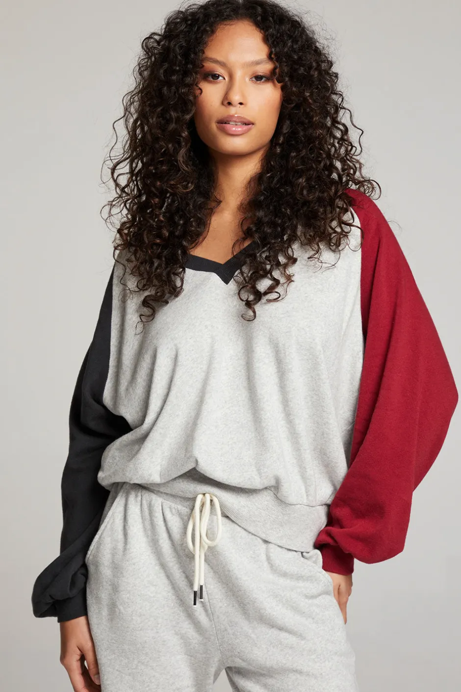 Women Chaser Brand Hannah Fire Color Block V Neck Pullover