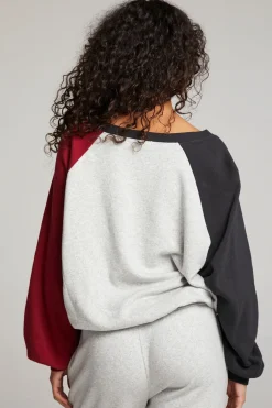 Women Chaser Brand Hannah Fire Color Block V Neck Pullover