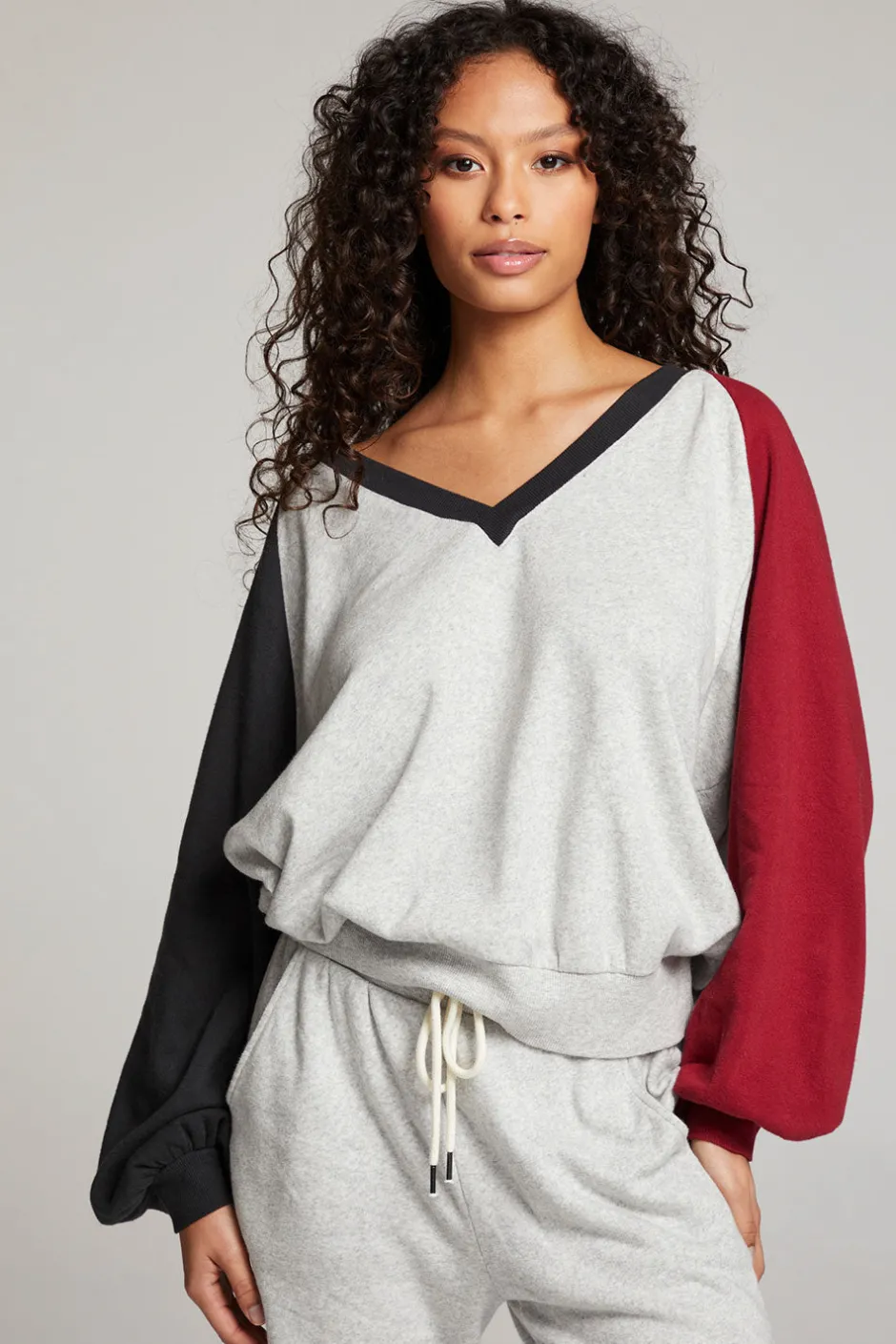 Women Chaser Brand Hannah Fire Color Block V Neck Pullover