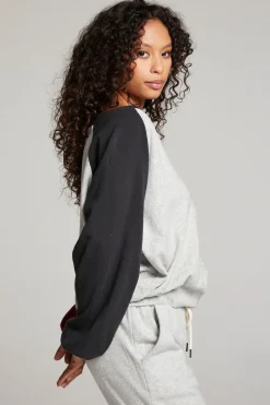 Women Chaser Brand Hannah Fire Color Block V Neck Pullover