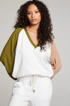 Women Chaser Brand Hannah Sand Color Block V Neck Pullover