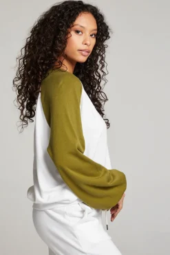 Women Chaser Brand Hannah Sand Color Block V Neck Pullover