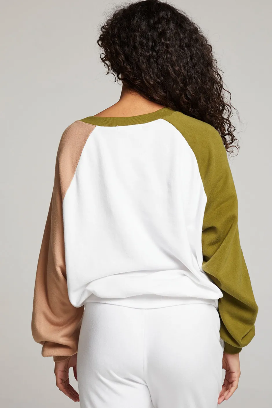 Women Chaser Brand Hannah Sand Color Block V Neck Pullover