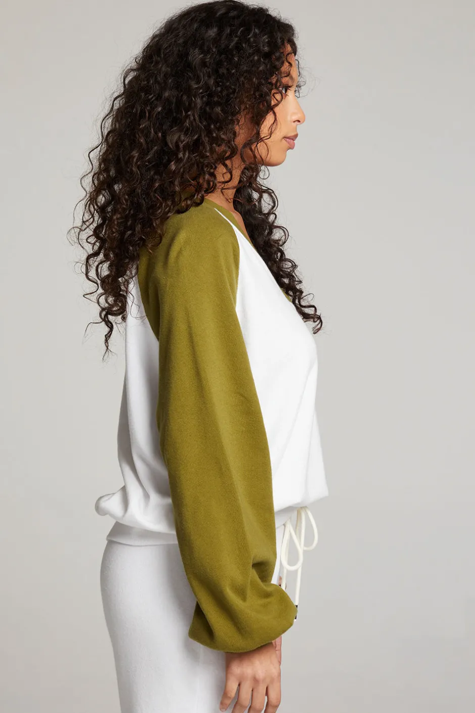 Women Chaser Brand Hannah Sand Color Block V Neck Pullover
