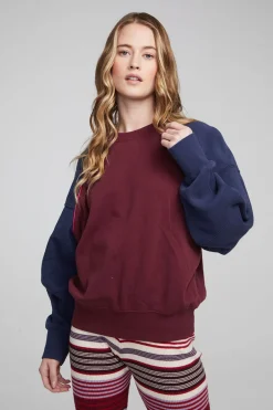 Women Chaser Brand Harvard Wine Red And Mood Indigo Pullover