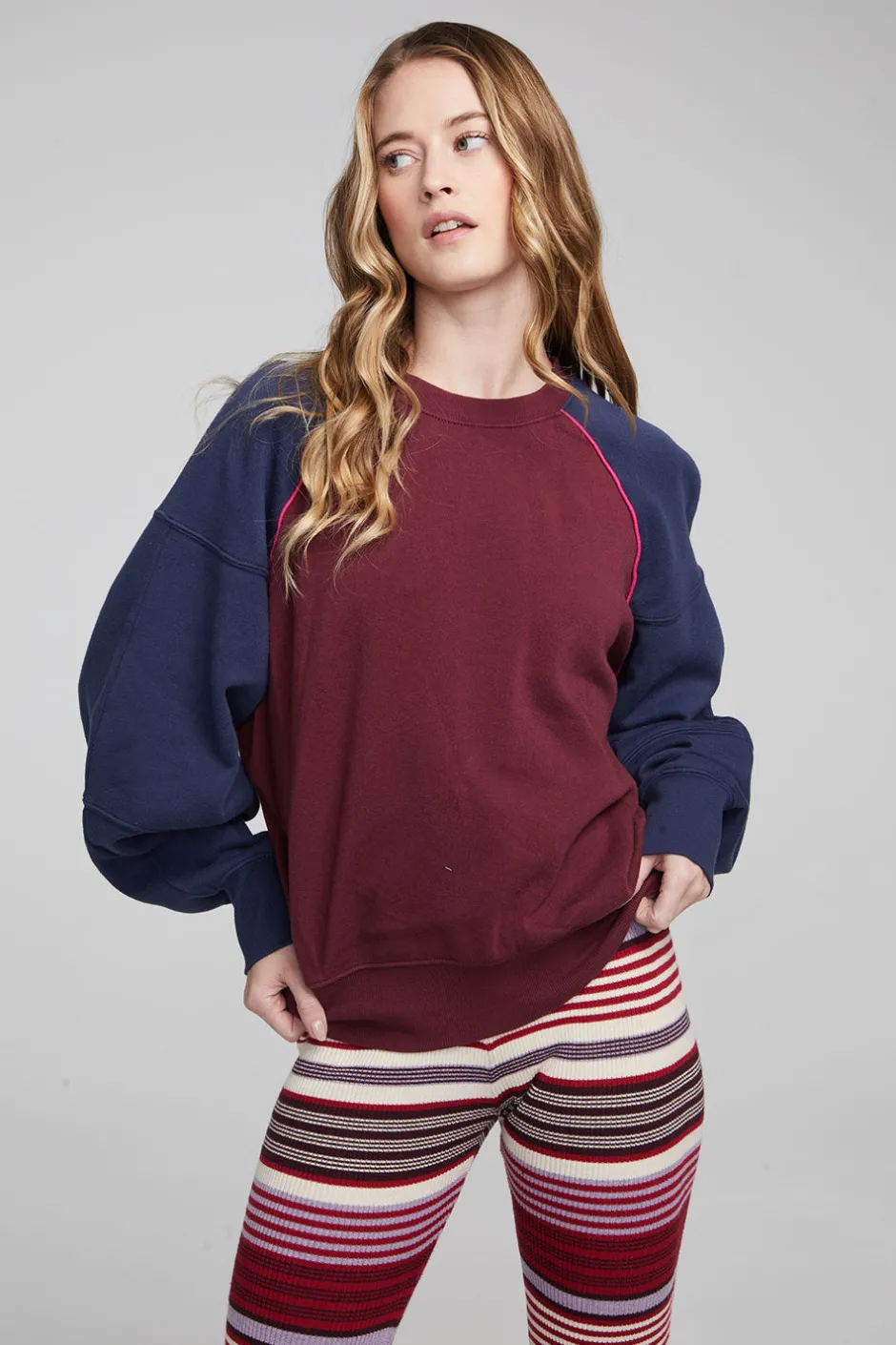 Women Chaser Brand Harvard Wine Red And Mood Indigo Pullover