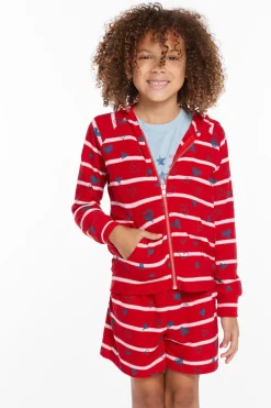 Kids Chaser Brand Heart Stripe Girls Zip-up Hoodie