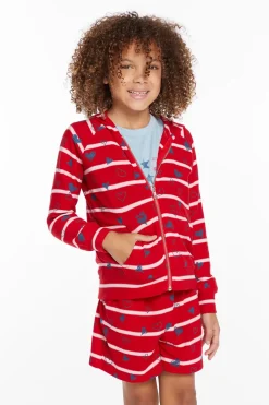 Kids Chaser Brand Heart Stripe Girls Zip-up Hoodie