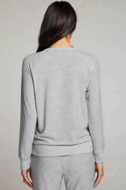 Women Chaser Brand Heather Grey Long Sleeve Raglan Pullover