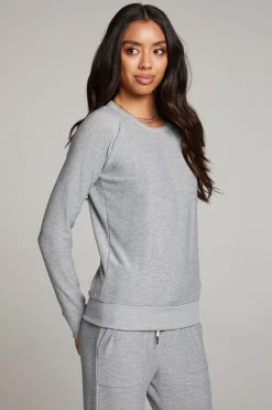 Women Chaser Brand Heather Grey Long Sleeve Raglan Pullover