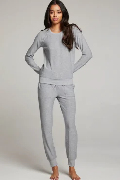 Women Chaser Brand Heather Grey Long Sleeve Raglan Pullover