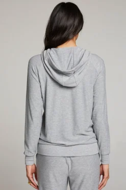 Women Chaser Brand Heather Grey Long Sleeve Raglan Zip Up Hoodie