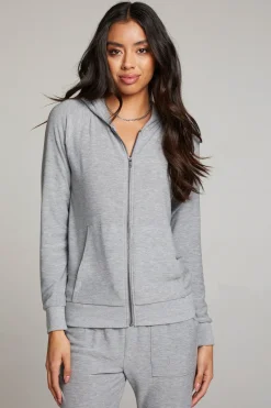 Women Chaser Brand Heather Grey Long Sleeve Raglan Zip Up Hoodie