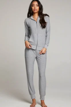Women Chaser Brand Heather Grey Long Sleeve Raglan Zip Up Hoodie