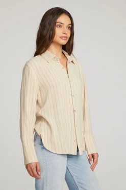 Women Chaser Brand Helena White Pinstripe Button Down