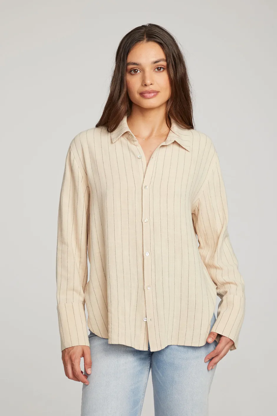 Women Chaser Brand Helena White Pinstripe Button Down