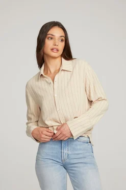 Women Chaser Brand Helena White Pinstripe Button Down