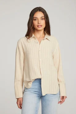 Women Chaser Brand Helena White Pinstripe Button Down
