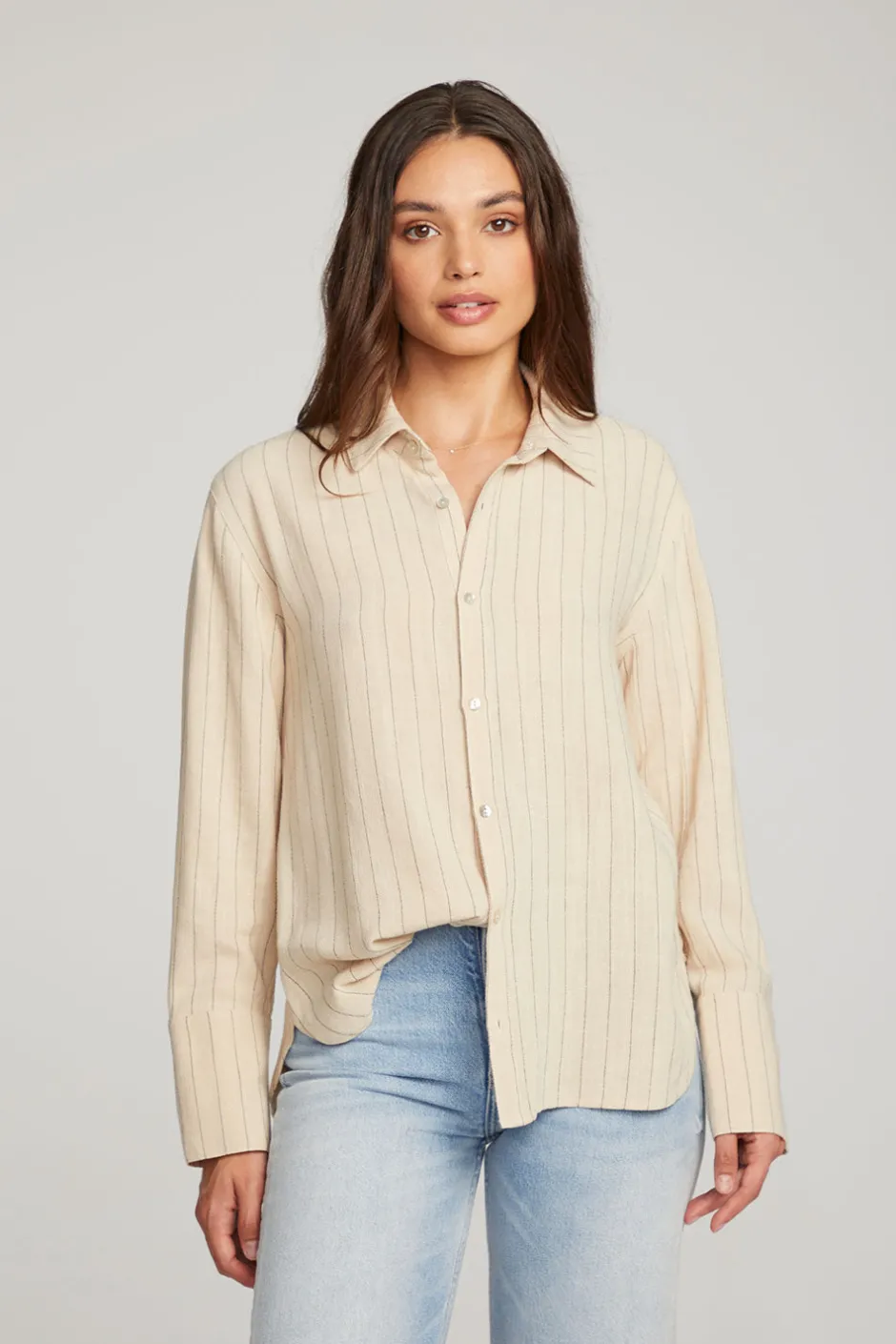 Women Chaser Brand Helena White Pinstripe Button Down