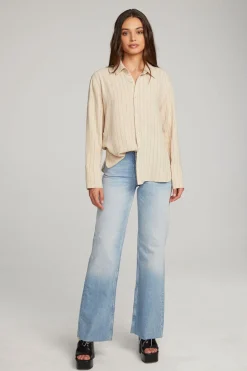 Women Chaser Brand Helena White Pinstripe Button Down