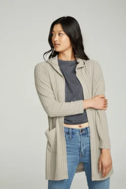 Women Chaser Brand Hooded Open Duster Cardigan With Pockets