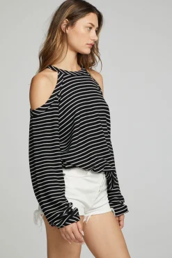 Women Chaser Brand Houston Pullover - Black And White Stripe