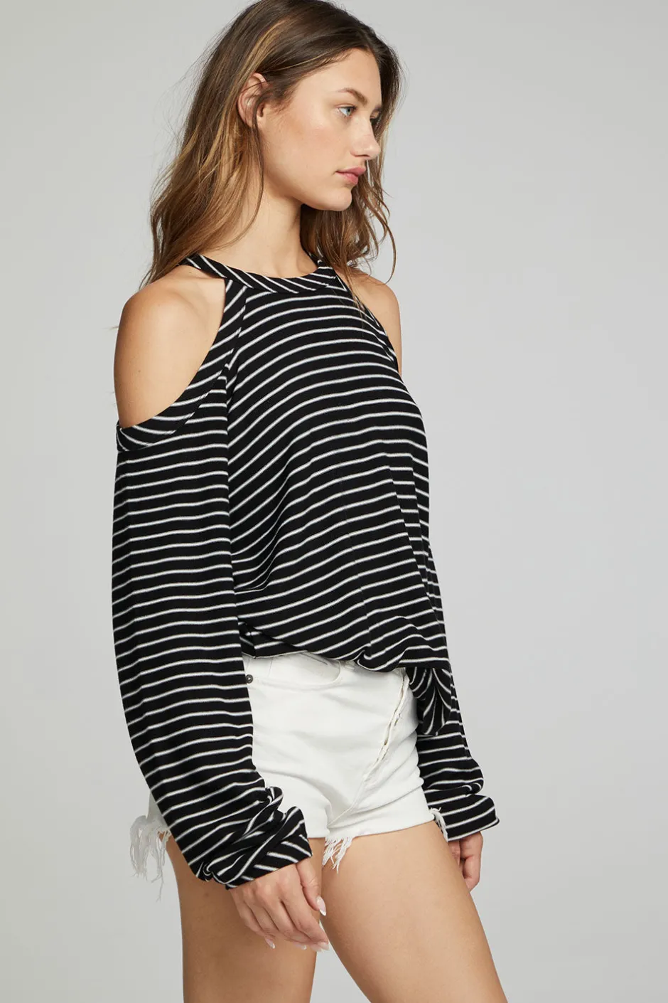 Women Chaser Brand Houston Pullover - Black And White Stripe