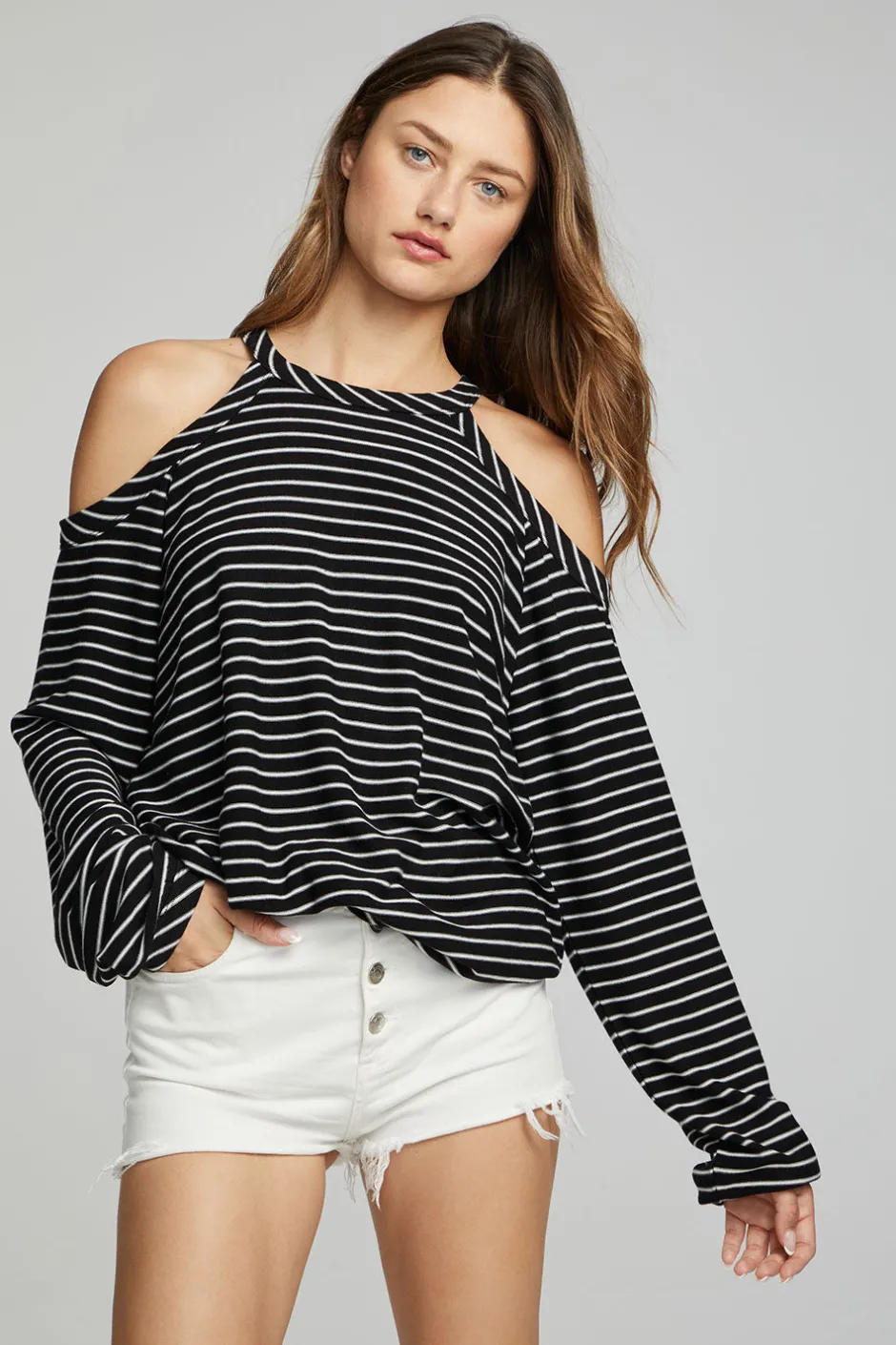 Women Chaser Brand Houston Pullover - Black And White Stripe